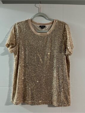 Mittoshop Sequin Short Sleeve Tee - Champagne